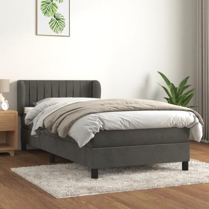 Pat box spring cu saltea, gri închis, 80x200 cm, catifea GartenMobel Dekor