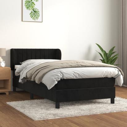 Pat box spring cu saltea, negru, 100x200 cm, catifea GartenMobel Dekor