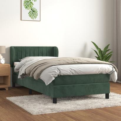 Pat box spring cu saltea, verde închis, 100x200 cm, catifea GartenMobel Dekor