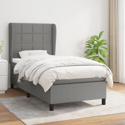 Pat box spring cu saltea, gri închis, 90x190 cm, textil GartenMobel Dekor