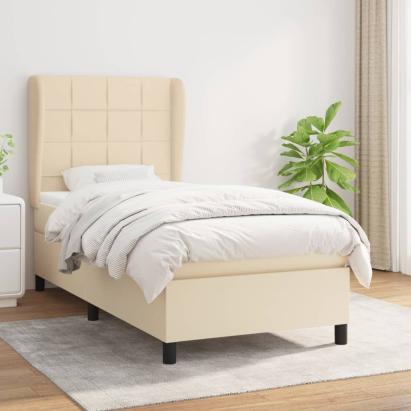 Pat box spring cu saltea, crem, 90x190 cm, textil GartenMobel Dekor