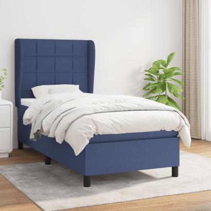 Pat box spring cu saltea, albastru, 90x190 cm, textil GartenMobel Dekor