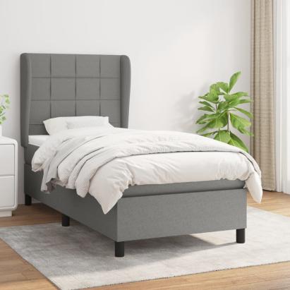 Pat box spring cu saltea, gri închis, 90x200 cm, textil GartenMobel Dekor