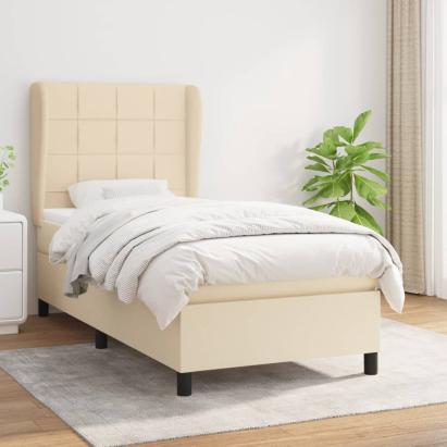 Pat box spring cu saltea, crem, 90x200 cm, textil GartenMobel Dekor