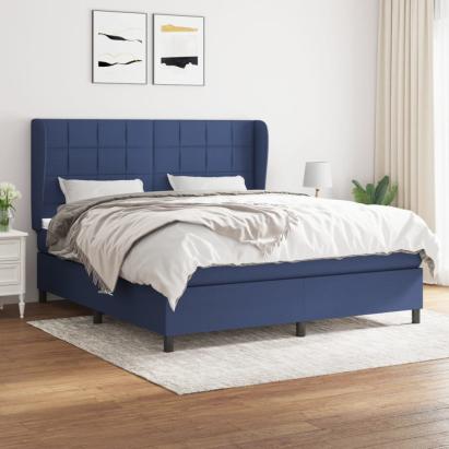 Pat continental cu saltea, albastru, 160x200cm, material textil GartenMobel Dekor