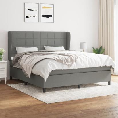Pat box spring cu saltea, gri închis, 180x200 cm, textil GartenMobel Dekor