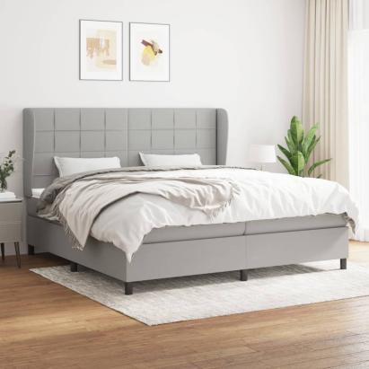 Pat box spring cu saltea, gri deschis, 200x200 cm, textil GartenMobel Dekor