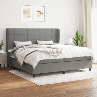 Pat box spring cu saltea, gri închis, 200x200 cm, textil GartenMobel Dekor