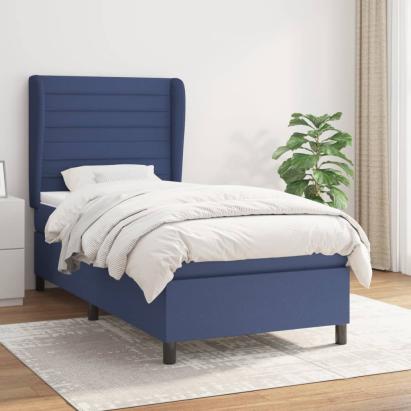 Pat box spring cu saltea, albastru, 80x200 cm, textil GartenMobel Dekor