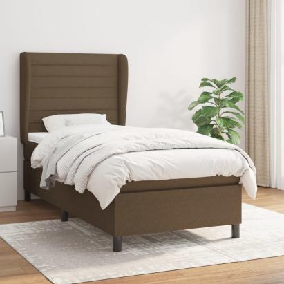 Pat box spring cu saltea, maro închis, 100x200 cm, textil GartenMobel Dekor