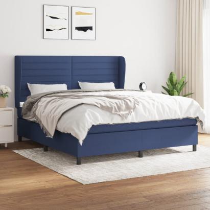 Pat continental cu saltea, albastru, 160x200cm, material textil GartenMobel Dekor