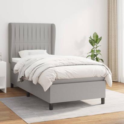 Pat box spring cu saltea, gri deschis, 90x200 cm, textil GartenMobel Dekor