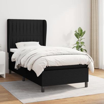 Pat box spring cu saltea, negru, 90x200 cm, textil GartenMobel Dekor