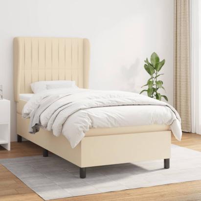 Pat box spring cu saltea, crem, 90x200 cm, textil GartenMobel Dekor