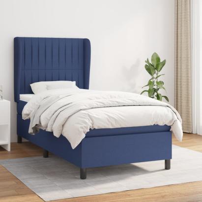 Pat box spring cu saltea, albastru, 90x200 cm, textil GartenMobel Dekor