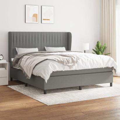 Pat box spring cu saltea, gri închis, 180x200 cm, textil GartenMobel Dekor
