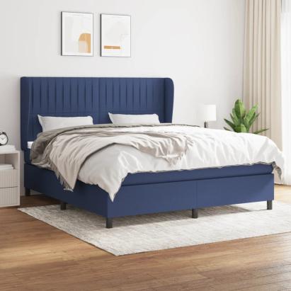 Pat box spring cu saltea, albastru, 180x200 cm, material textil GartenMobel Dekor