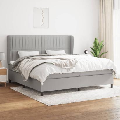 Pat box spring cu saltea, gri deschis, 200x200 cm, textil GartenMobel Dekor