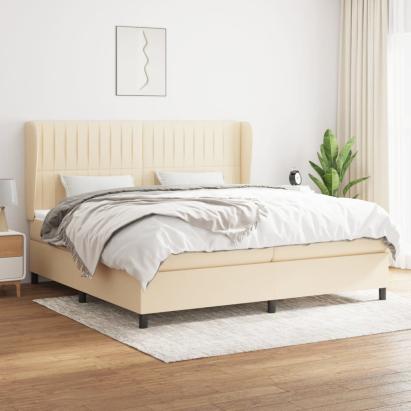 Pat box spring cu saltea, crem, 200x200 cm, textil GartenMobel Dekor