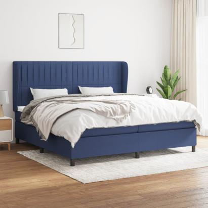 Pat box spring cu saltea, albastru, 200x200 cm, textil GartenMobel Dekor