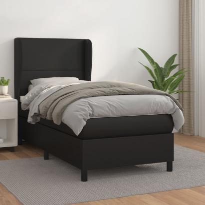 Pat box spring cu saltea, negru, 100x200 cm, piele ecologică GartenMobel Dekor
