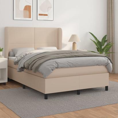 Pat box spring cu saltea, cappuccino, 140x200cm piele ecologică GartenMobel Dekor
