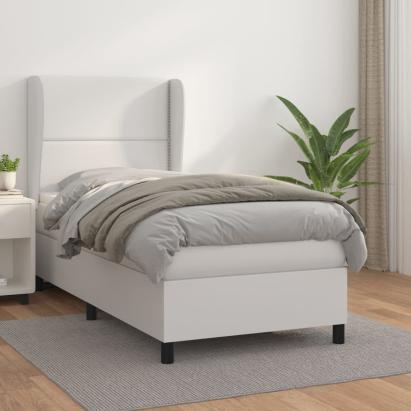 Pat box spring cu saltea, alb, 90x200 cm, piele ecologică GartenMobel Dekor