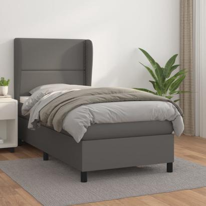 Pat box spring cu saltea, gri, 90x200 cm, piele ecologică GartenMobel Dekor