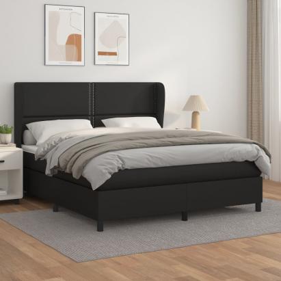 Pat box spring cu saltea, negru, 160x200 cm, piele ecologică GartenMobel Dekor
