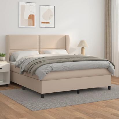 Pat box spring cu saltea, cappuccino, 180x200cm piele ecologică GartenMobel Dekor