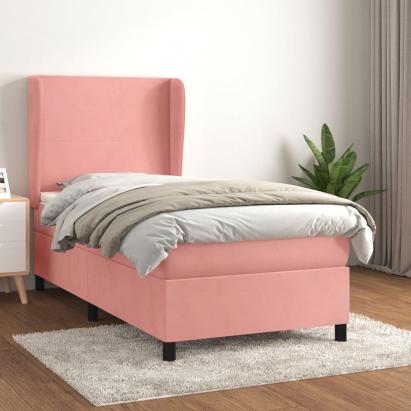 Pat box spring cu saltea, roz, 80x200 cm, catifea GartenMobel Dekor