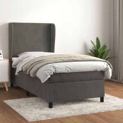 Pat box spring cu saltea, gri închis, 90x190 cm, catifea GartenMobel Dekor