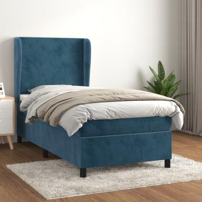 Pat box spring cu saltea, albastru închis, 100x200 cm, catifea GartenMobel Dekor