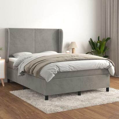 Pat box spring cu saltea, gri deschis, 140x200 cm, catifea GartenMobel Dekor