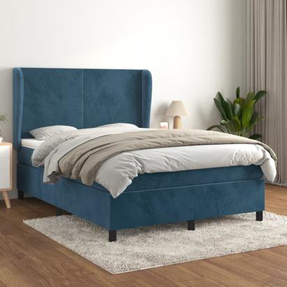 Pat box spring cu saltea, albastru închis, 140x200 cm, catifea GartenMobel Dekor