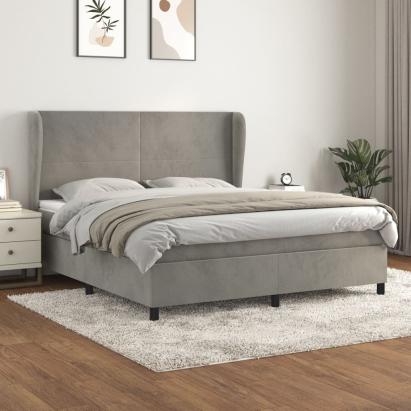 Pat box spring cu saltea, gri deschis, 160x200 cm, catifea GartenMobel Dekor
