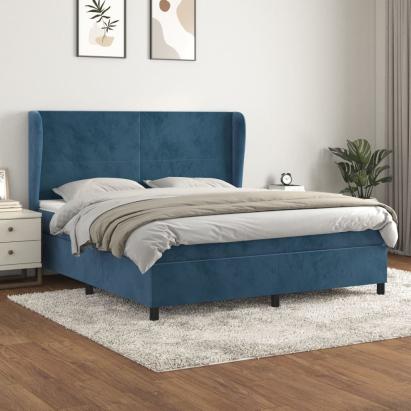 Pat box spring cu saltea, albastru închis, 180x200 cm, catifea GartenMobel Dekor