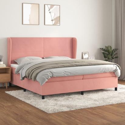 Pat box spring cu saltea, roz, 200x200 cm, catifea GartenMobel Dekor