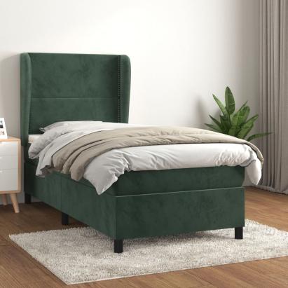 Pat box spring cu saltea, verde închis, 100x200 cm, catifea GartenMobel Dekor