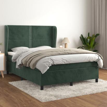 Pat box spring cu saltea, verde închis, 140x200 cm, catifea GartenMobel Dekor
