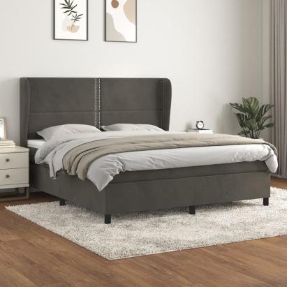 Pat box spring cu saltea, gri închis, 160x200 cm, catifea GartenMobel Dekor