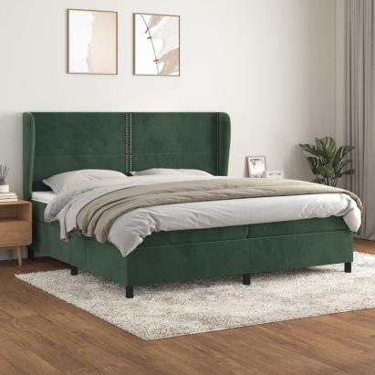 Pat box spring cu saltea, verde închis, 200x200 cm, catifea GartenMobel Dekor