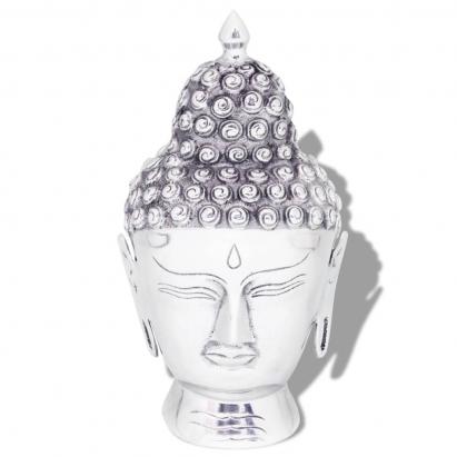 Decorațiune cap Buddha, argintiu, aluminiu