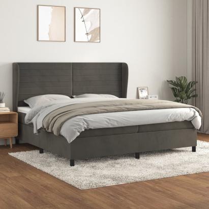 Pat box spring cu saltea, gri închis, 200x200 cm, catifea GartenMobel Dekor