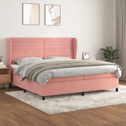 Pat box spring cu saltea, roz, 200x200 cm, catifea GartenMobel Dekor