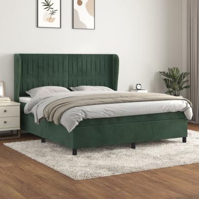 Pat box spring cu saltea, verde închis, 180x200 cm, catifea GartenMobel Dekor
