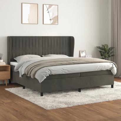 Pat box spring cu saltea, gri închis, 200x200 cm, catifea GartenMobel Dekor