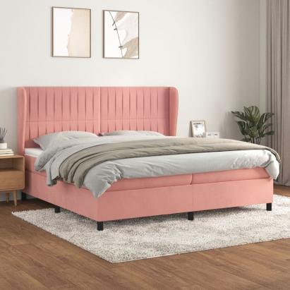 Pat box spring cu saltea, roz, 200x200 cm, catifea GartenMobel Dekor
