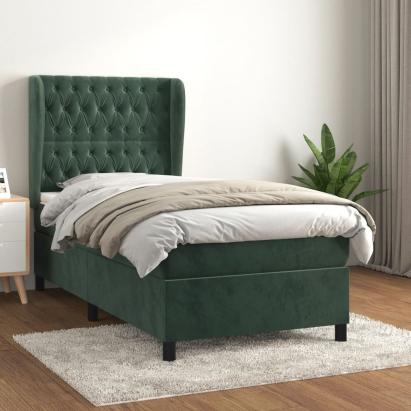 Pat box spring cu saltea, verde închis, 90x190 cm, catifea GartenMobel Dekor