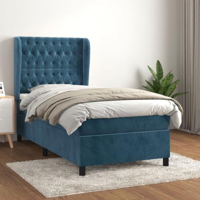 Pat box spring cu saltea, albastru închis, 100x200 cm, catifea GartenMobel Dekor